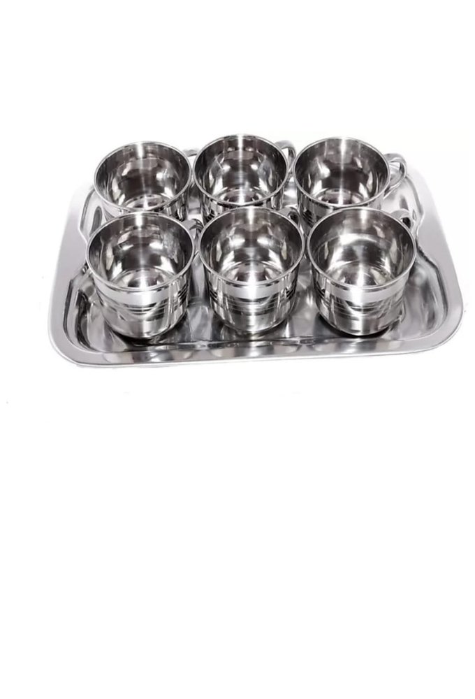 Silver Stainless Steel Tea Cup Tray Set, Packaging Type: Box, Size: 100 Ml