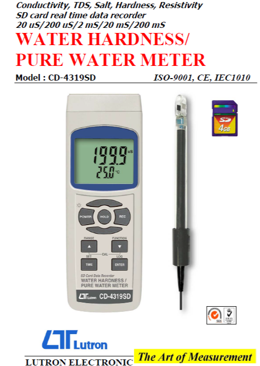 Plastic Body Digital Lutron CD-4319 Water Hardness Meter, For Industrial