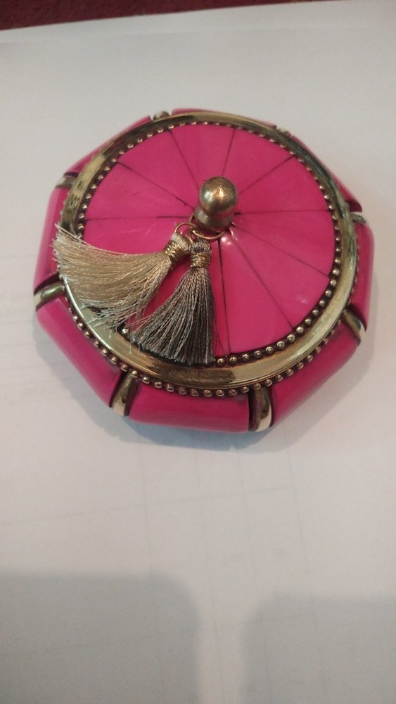 Pink Brass Acrylic Box, Round