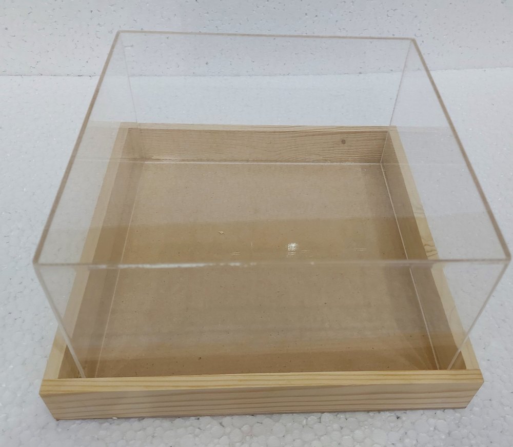 Natural acrelic box with wooden tray, For gift, Squar