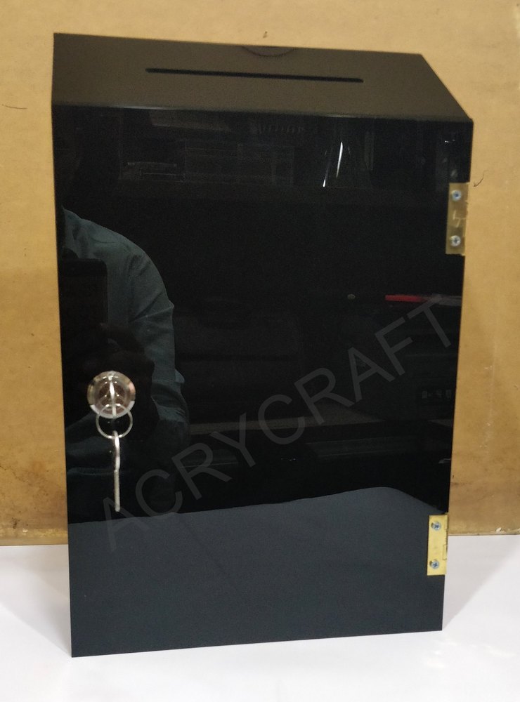 Black Acrylic Drop Box With Lock, Size: 9 X 3.5 X 12