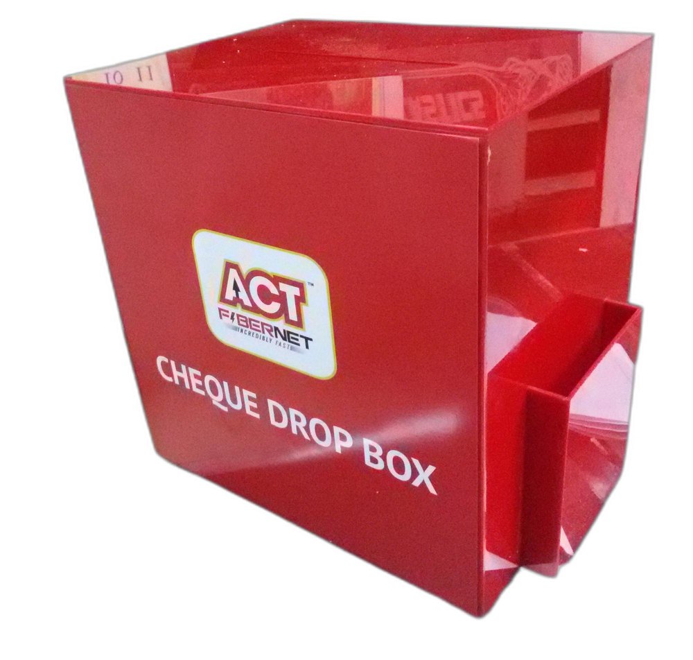 Red Acrylic Cheque Drop Box, 12 mm, Rectangular