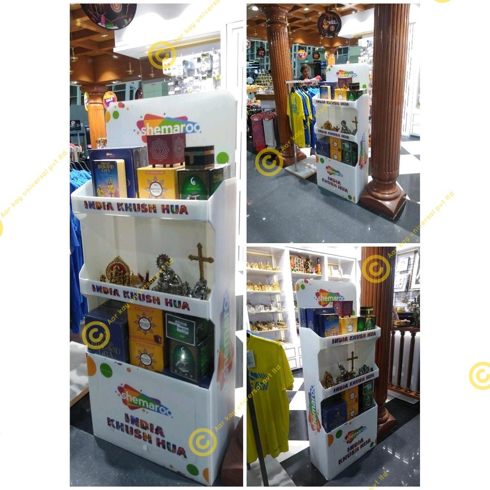 Wooden Sunpack Stand with Cutout Cutting and Storage for Retails Store, For Advertisement