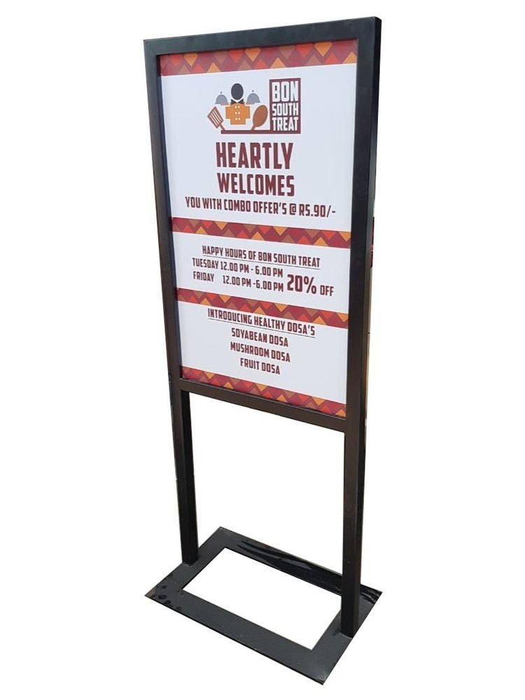 Mild Steel Black Free Stand Poster Stand, For Hospital, Hotel, Shape: Rectangular