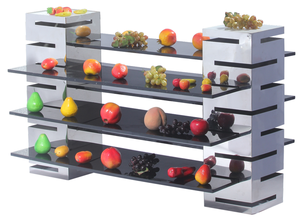 SS Tall Tower Riser Set with 6 Slabs, For Food/Fruit/Salad/Sushi Display