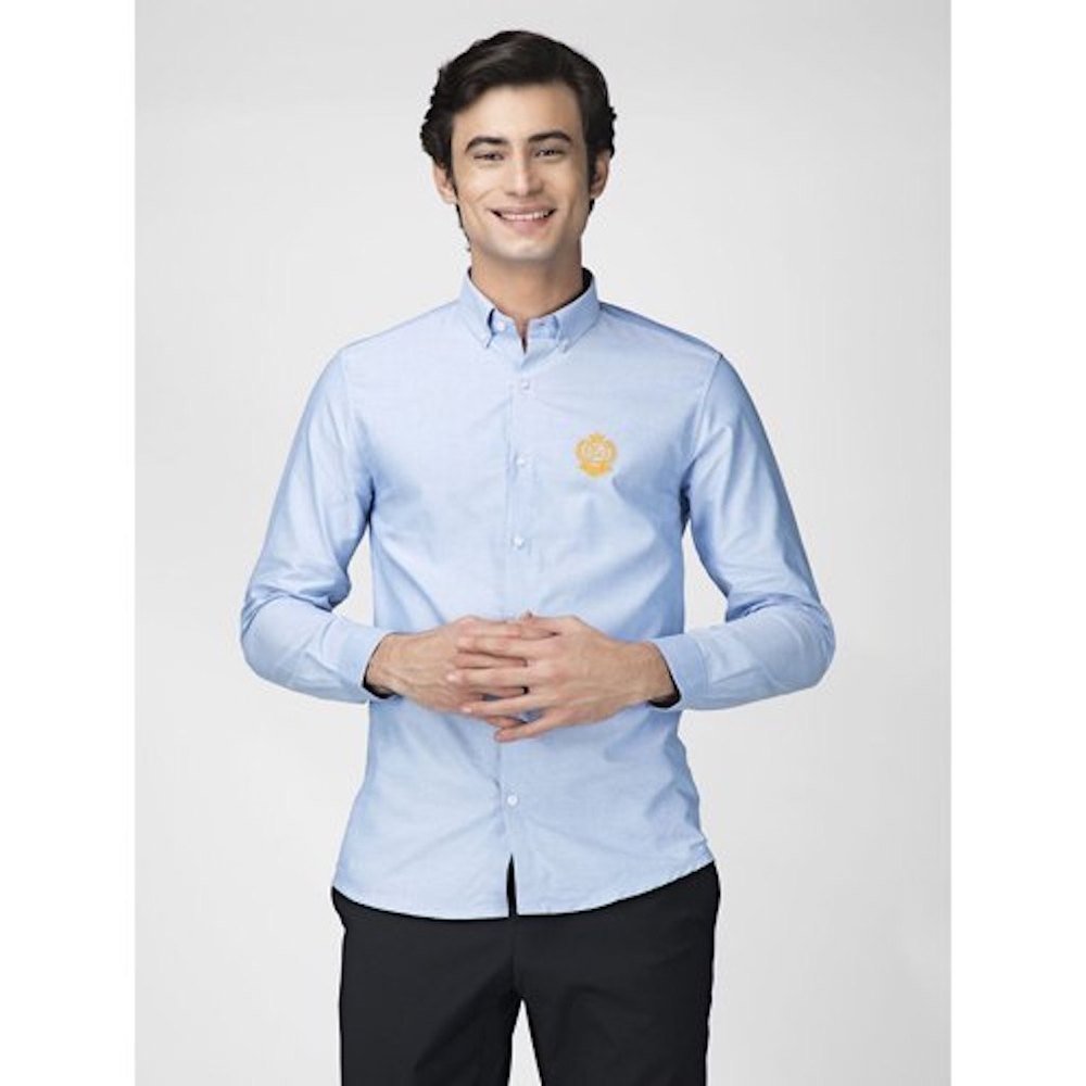 Cotton Plain Green Hill Men\'\'s Solid Casual Sky Blue Oxford Shirt, Full or Long sleeves