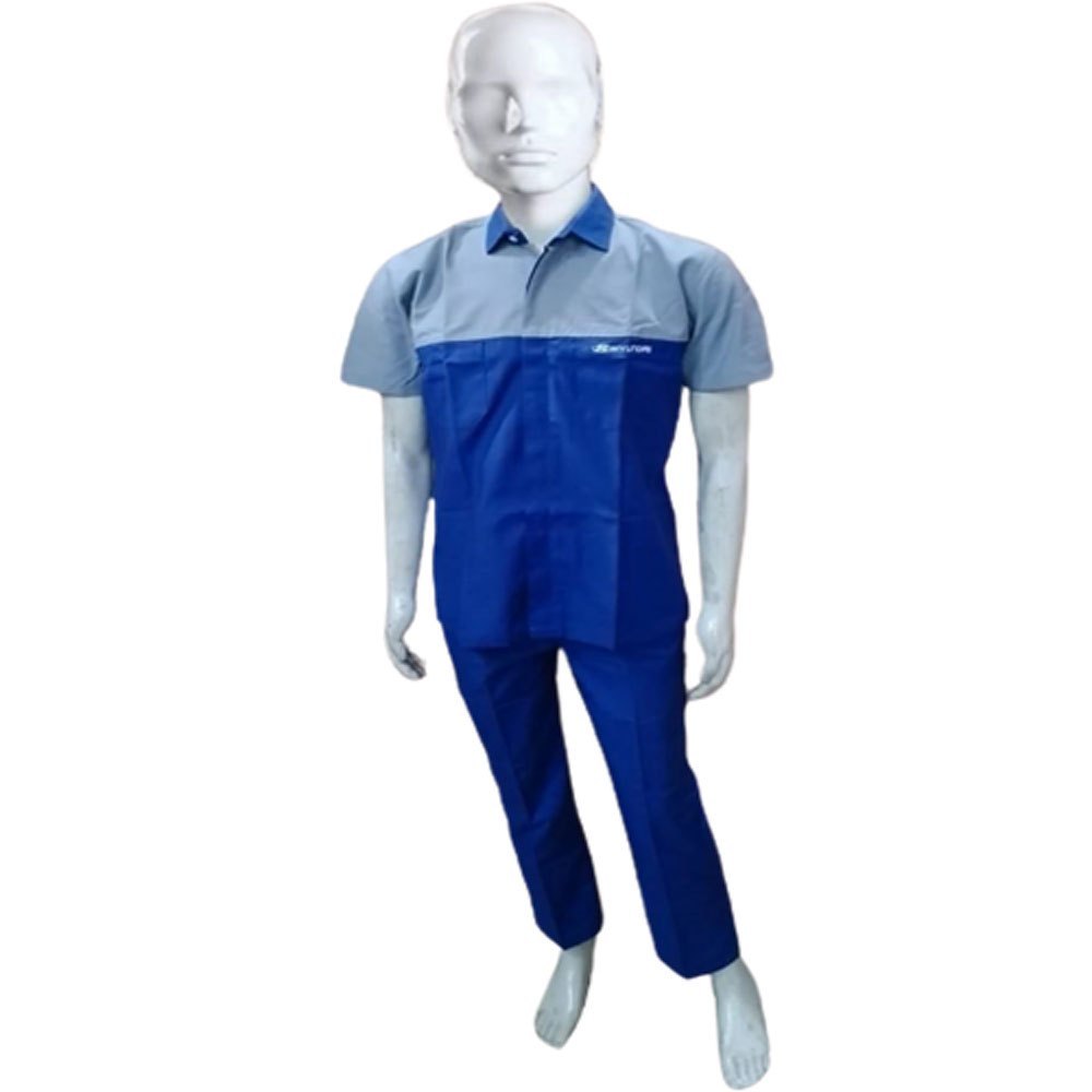 Grey and Dark Blue Men Cotton Technician Uniform, Size: Medium