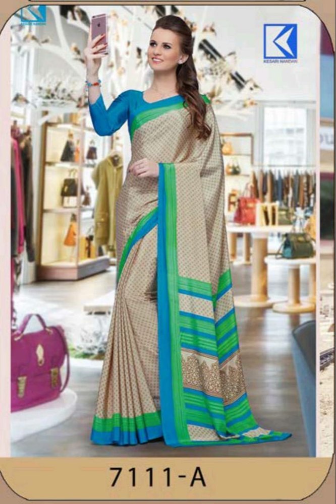 Printed Daily Wear Uniform Saree, 6.3 m (with blouse piece)