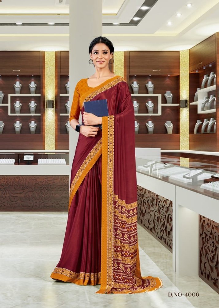 Italian Crepe Gender: Women Teacher Uniform Sarees, Size: Free, 6.3 m (with blouse piece)