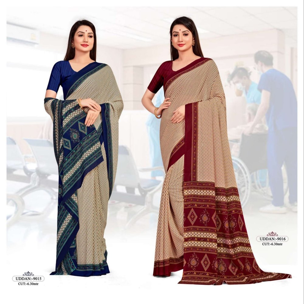 Leon Crape Gender: Women Uniform Saree, Size: Free Size, 6.3 m (with blouse piece)