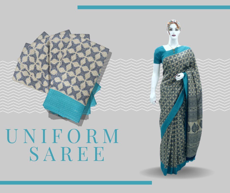 Gender: Women Daily Wear JAPANI SILK PRINT UNIFORM SAREES, Size: Medium, 6 m (with blouse piece)