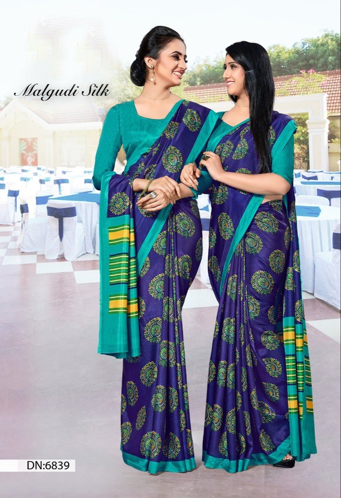 Printed Formal Wear Uniform Saree, 6 M (With Blouse Piece)