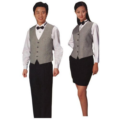 White, Black & Grey Unisex Cotton Hotel Staff Uniform