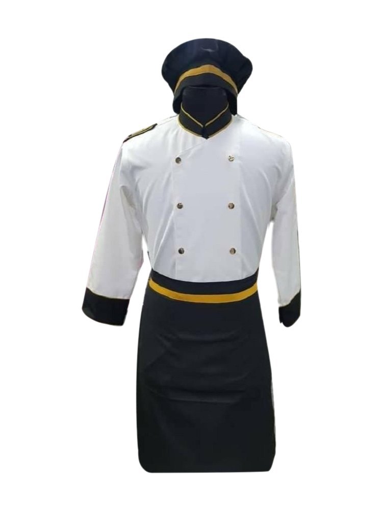 White And Black Cotton Chef Coat, For Hotel/Restaurants, Size: Large