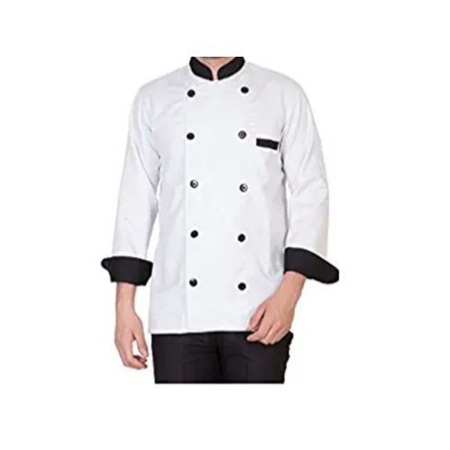 White, Black Cotton Chef Coat, Machine Wash, Size: XL