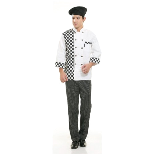 Cotton White & Black Designer Hotel Chef Uniform