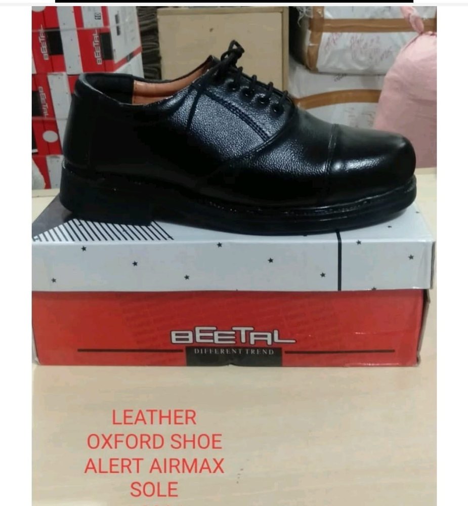 Men Black Security Guard Leather Oxford Shoe