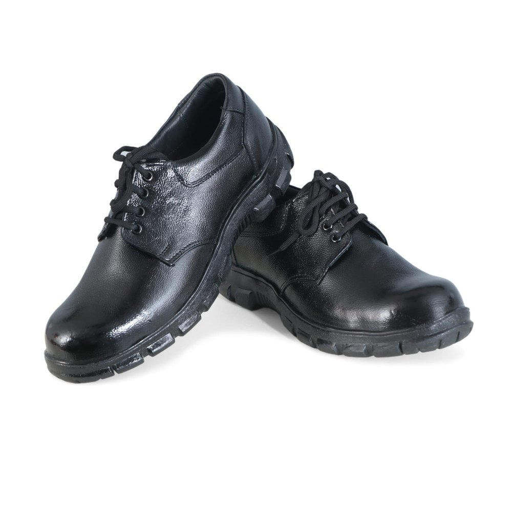 Black Men Security Gaurd Leather Safety Shoes, Size: 10