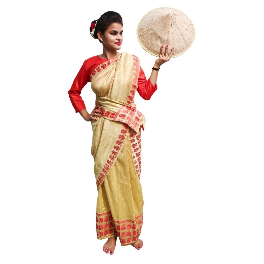 Cotton Golden & Red ITSMYCOSTUME Bihu Dance Dress