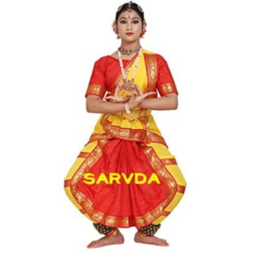 Bharatanatyam Red And Yellow Sarvda Bharatnatyam Costume for Girls