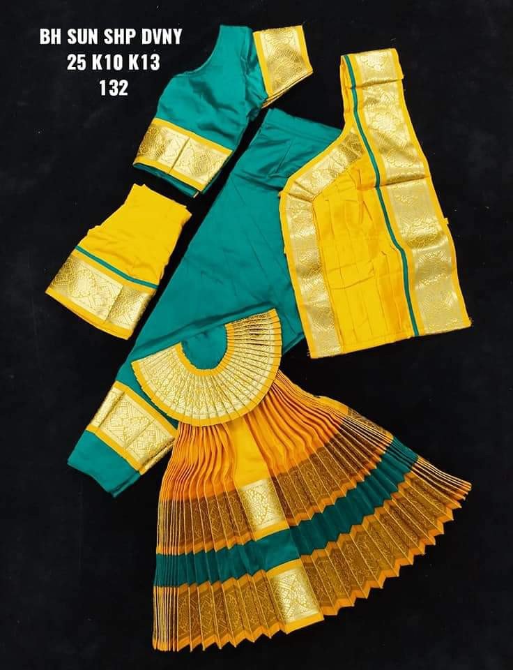 Yellow Printed Bharatanatyam Dance Costumes, Size: Free Siz