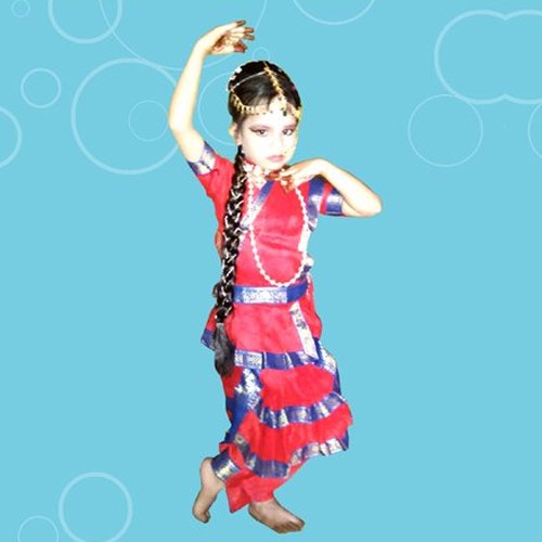 Red And Blue Fancy Bharatnatyam Classical Dress, Size: 36 inch