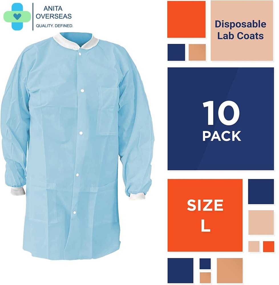 Medical Blue Round Non Woven Disposable Lab Coat, For Hospital