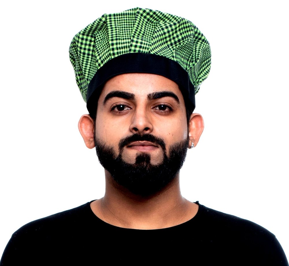 Unisex Polycotton Green Neon Checkered Chef Hat (Cap), Machine Wash