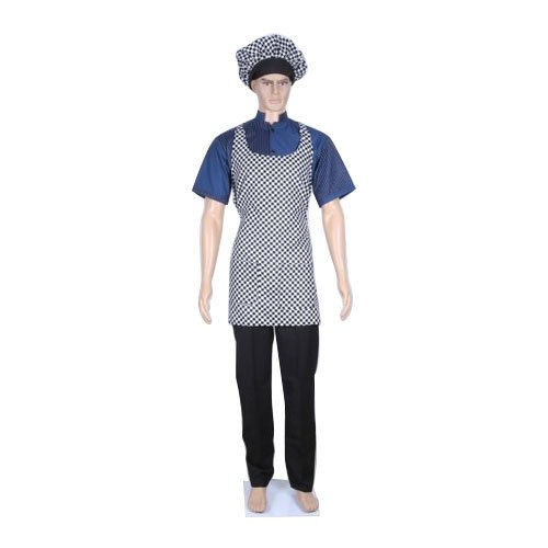 Black and White Polyester Checked Kitchen Apron With Cap