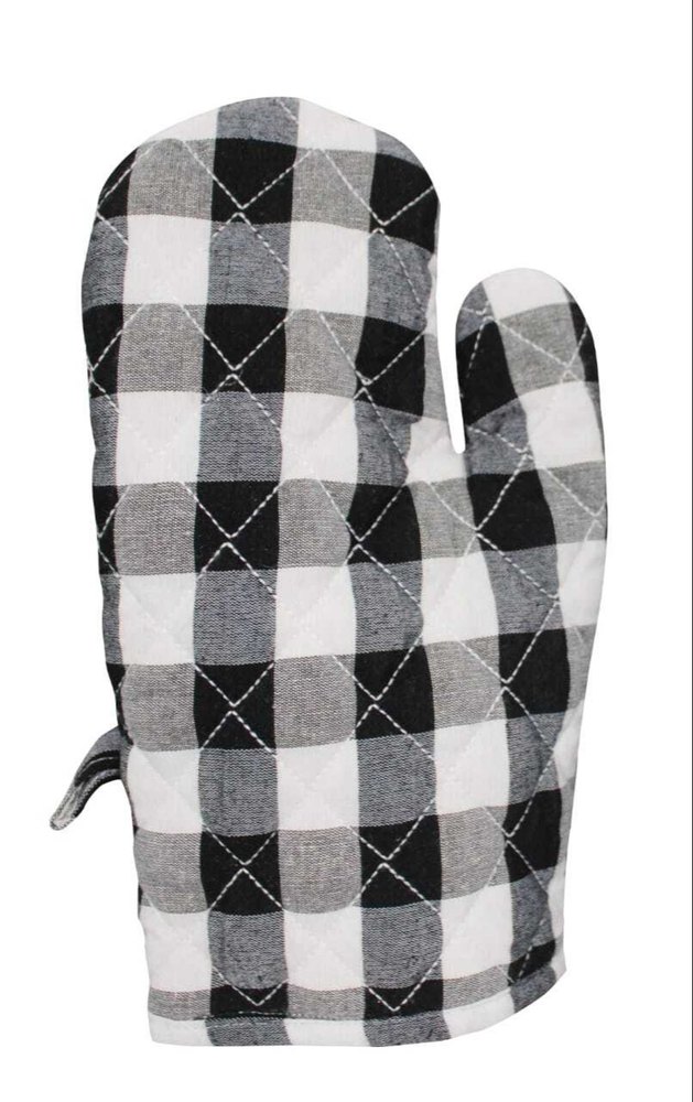 Cotton Pair Of Extra Padded Unique Check Pattern Oven Gloves Heat Resistant, 275 Gram