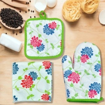 Printed Oven Mitt Pot Holder Set, For Home, 3