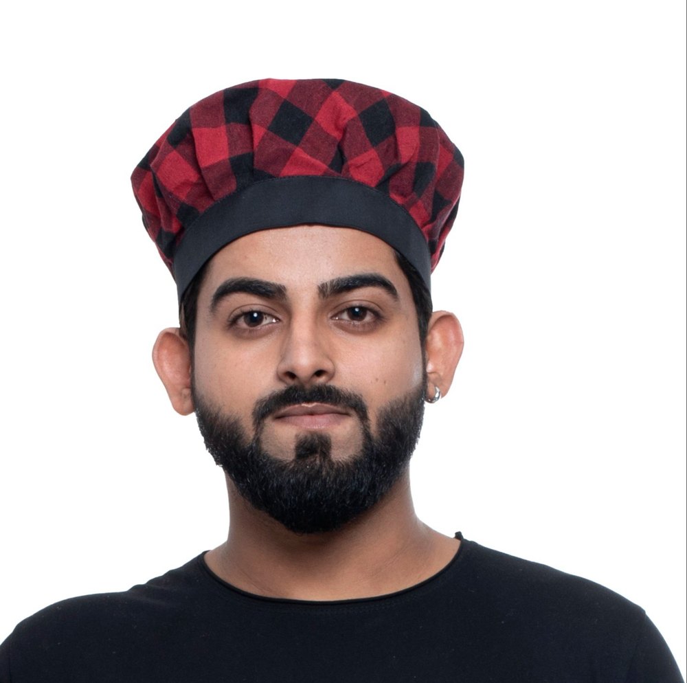 Unisex Polycotton Red Checkered Chef Hat (Cap), For Everywhere, Machine Wash