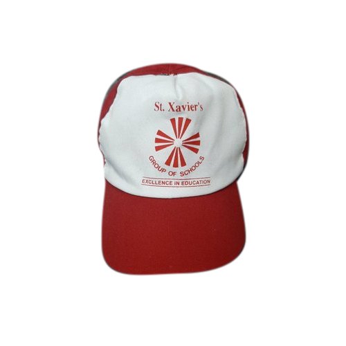 Polyester Red and White Printed School Cap