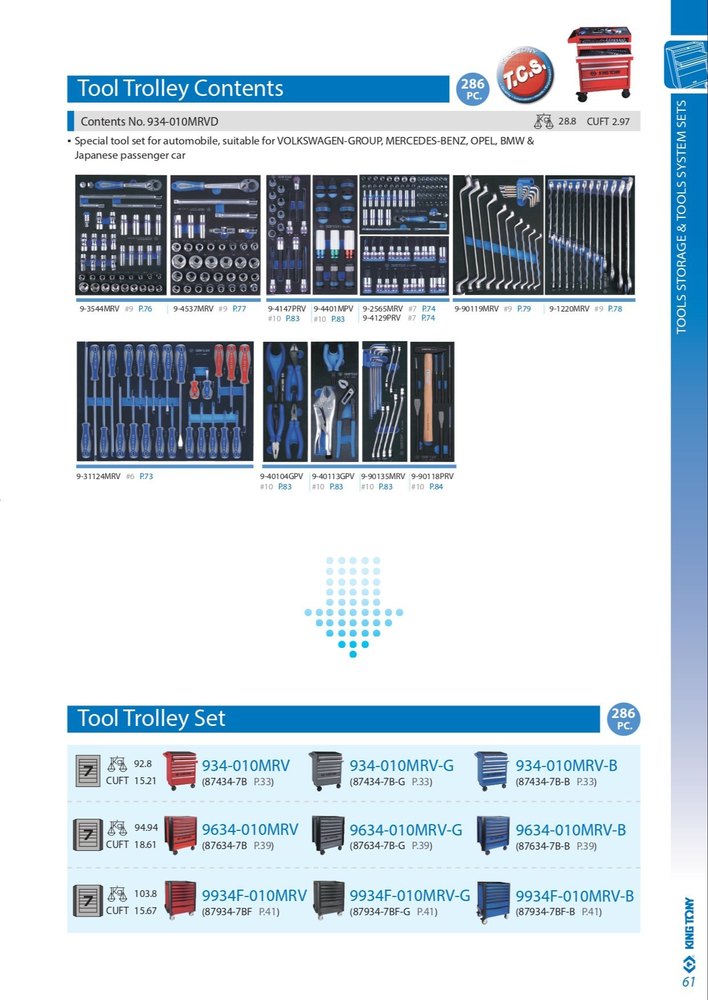 Blue Kingtony Tools Cabinet 7 Drawer With Tools - 286pcs, Size: 2.97 Cubic Feet