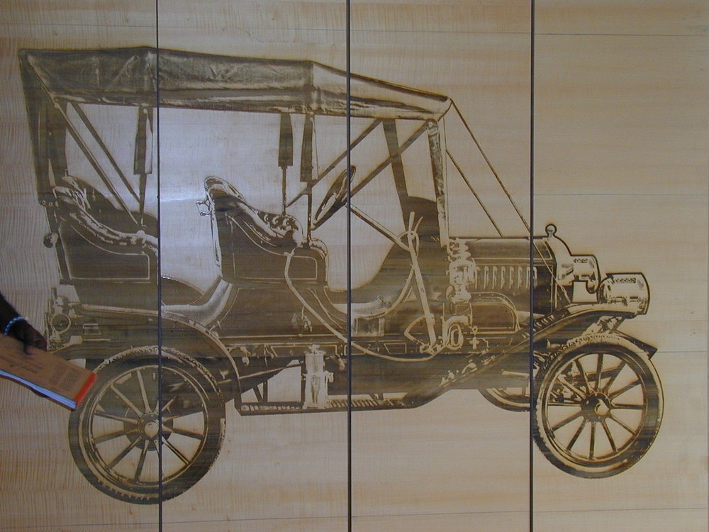 Image Etching Service on Wood Vintage Car