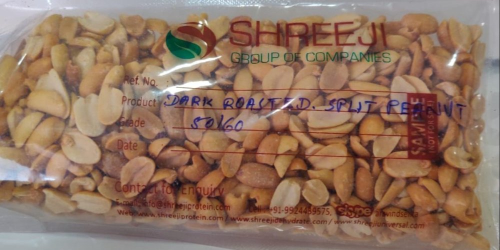 Shreeji Protein Bold 50/60 Split Blanched Dark Roasted Peanuts, Packaging Size: 25, Packaging Type: PP Bag. + Vaccum + Carton