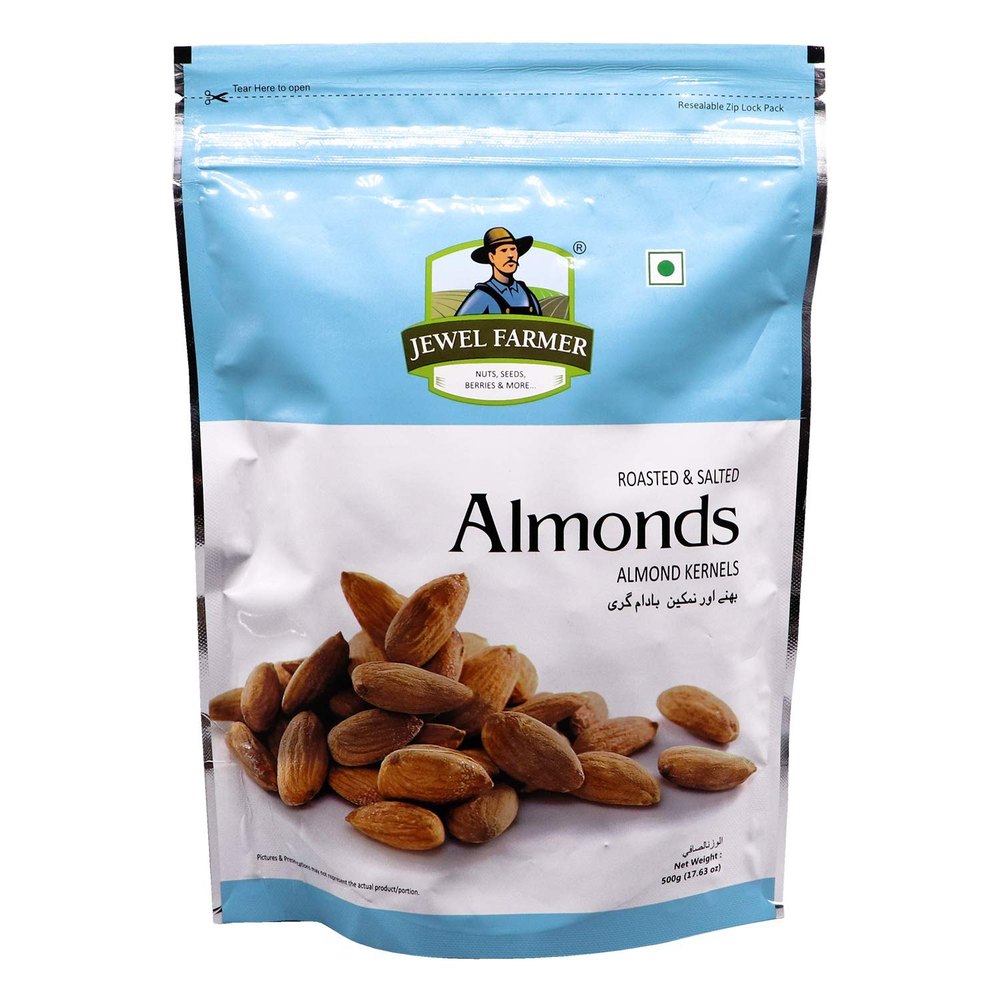 Jewel Farmer Roasted & Salted Almonds, Almond Kernels, Crunchy Nuts & Dry Fruits (500g)