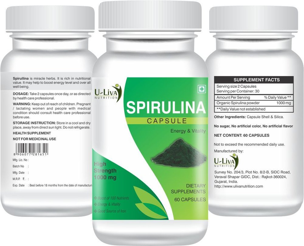 Spirulina Capsule, For Clinical, Packaging Type: Bottle