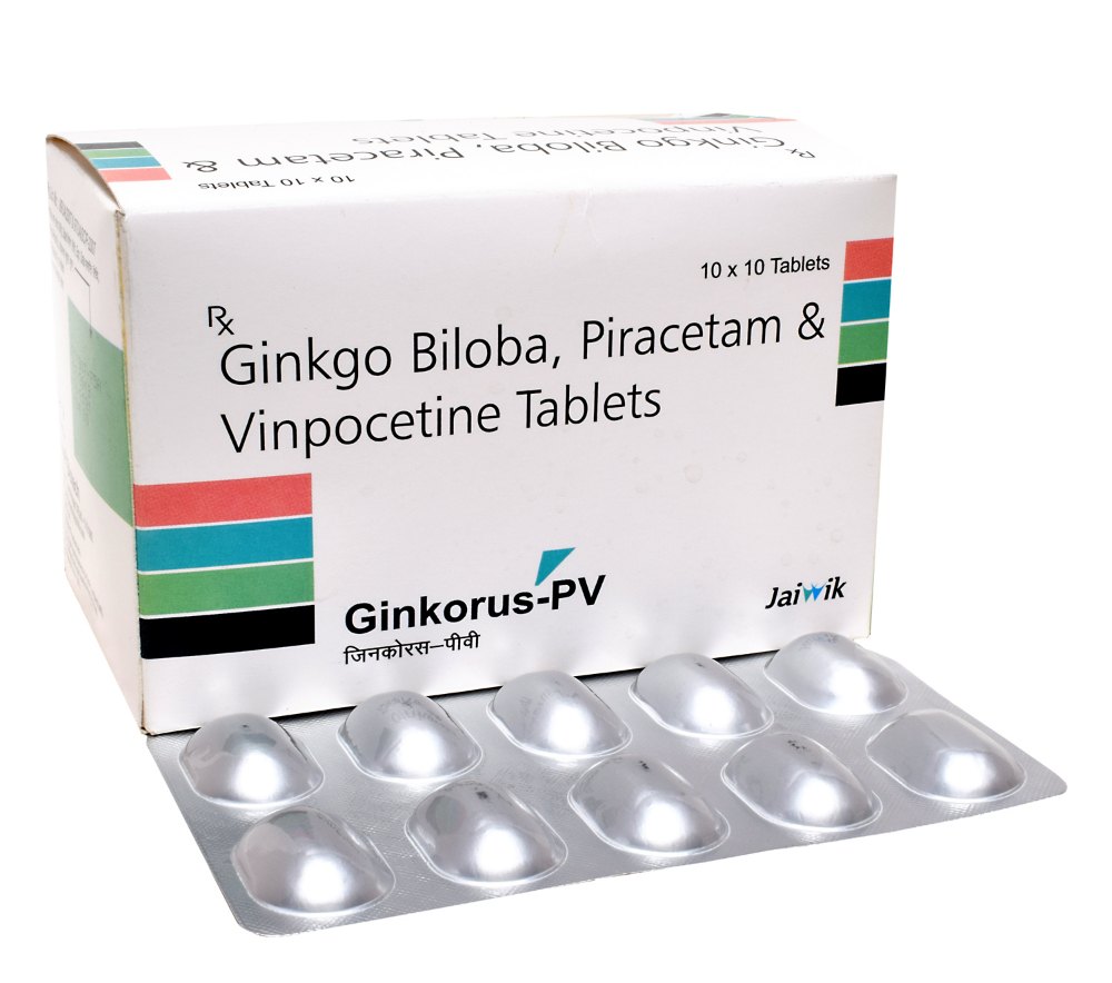 Ginkgo Biloba 60mg , Piracetam 800mg & Vinpocetine Tab, Packaging Size: 10x10