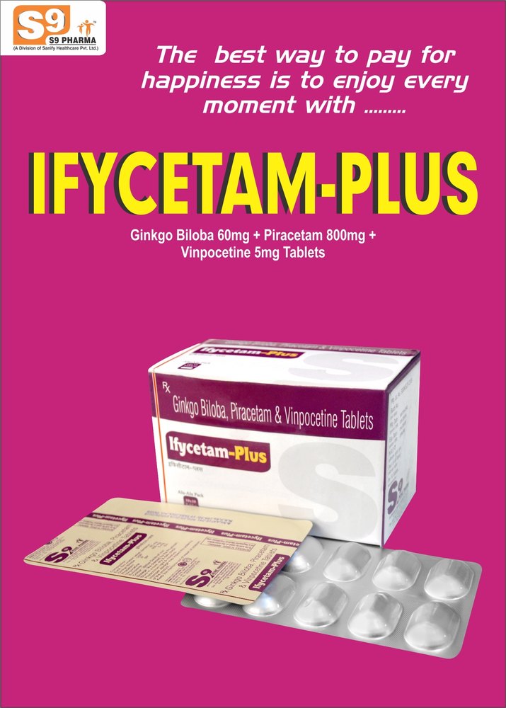 IFYCETAM-PLUS Ginkgo 60mg + Piracetam 800mg + Vinpocetine 5mg Tablets, S9 Pharma, 10x10 Tablet