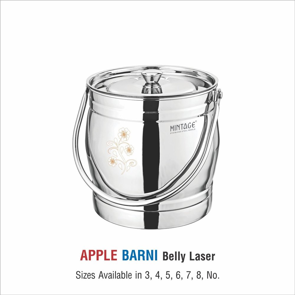 mintage Silver Stainless Steel Barni-Apple Belly Laser Eteching 3 No, For Storage Milk