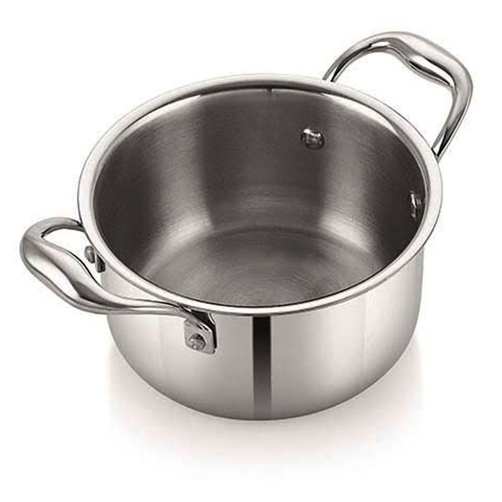 Silver Round Triply Stainless Steel Sauce Pot, Size: 14cm, Capacity: 1.10 Litre