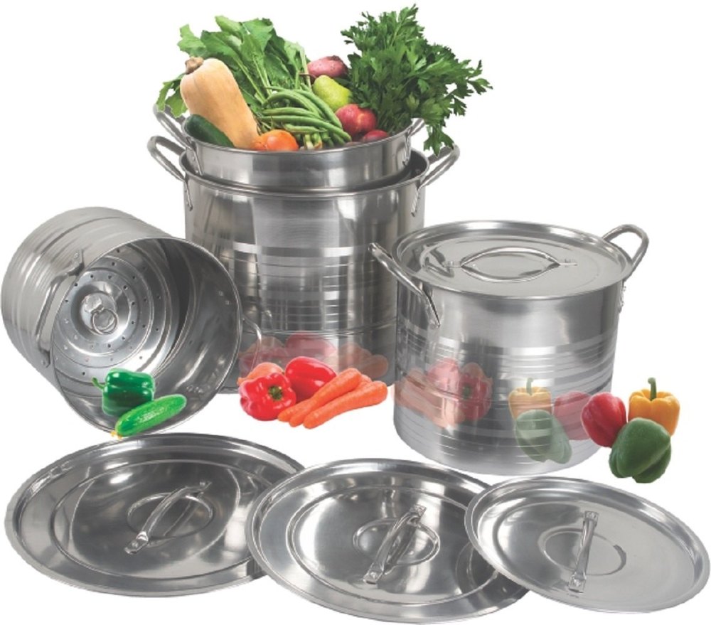 Silver Stainless Steel SS Steamer Stock Pot Set, For Hotel