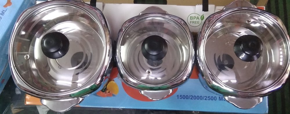 None Mix colour Insulated Hot Pot 3 Pieces Set With Glass Lid, For Home and hotel and restaurant, Capacity: 1500/2000/2500 img