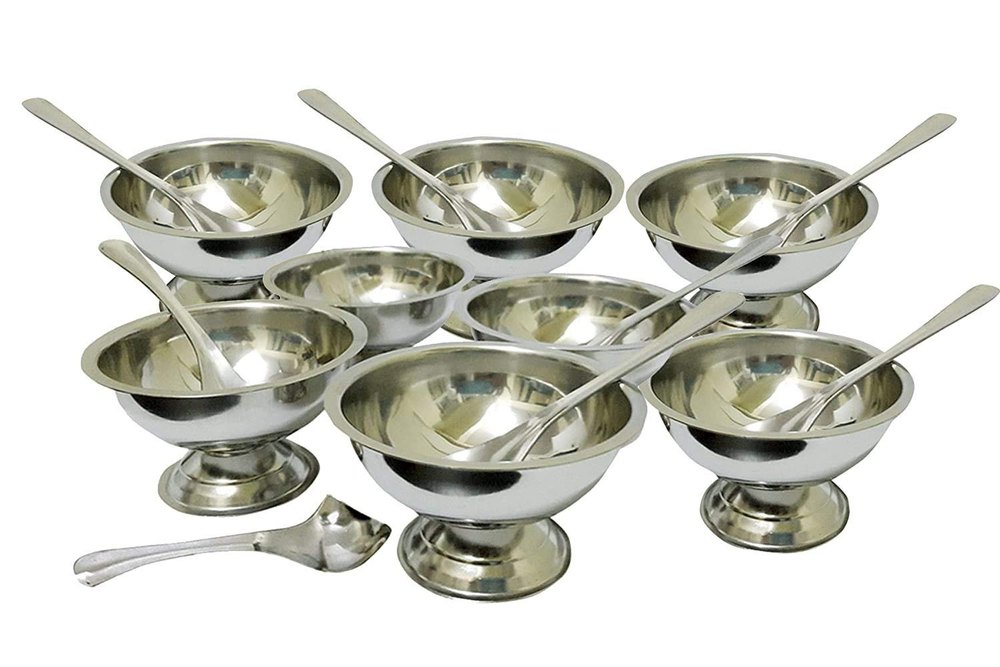 Silver Stainless Steel 6 Pcs Lotus Ice Cream Cup Set