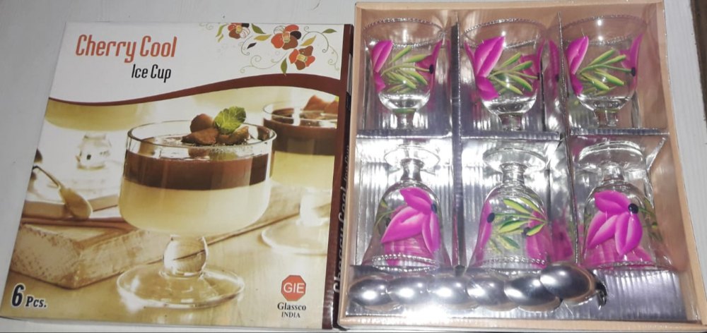 Glass Cherry Cool Hand Paint Ice Cup Set, Packaging Type: Box