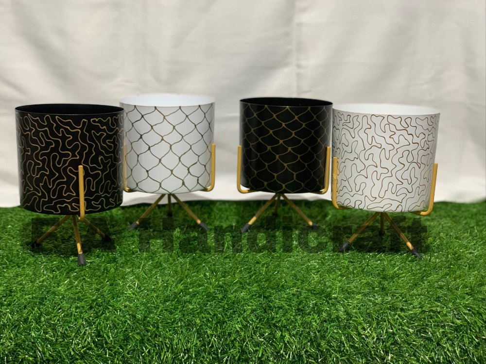 Rectangular Round Printed Iron Pots, For Home, Size: 5x5x7.5 Inches img