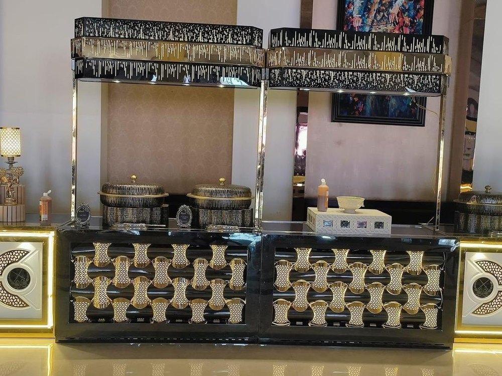 Stainless Steel Golden Buffet Counter, For Wedding