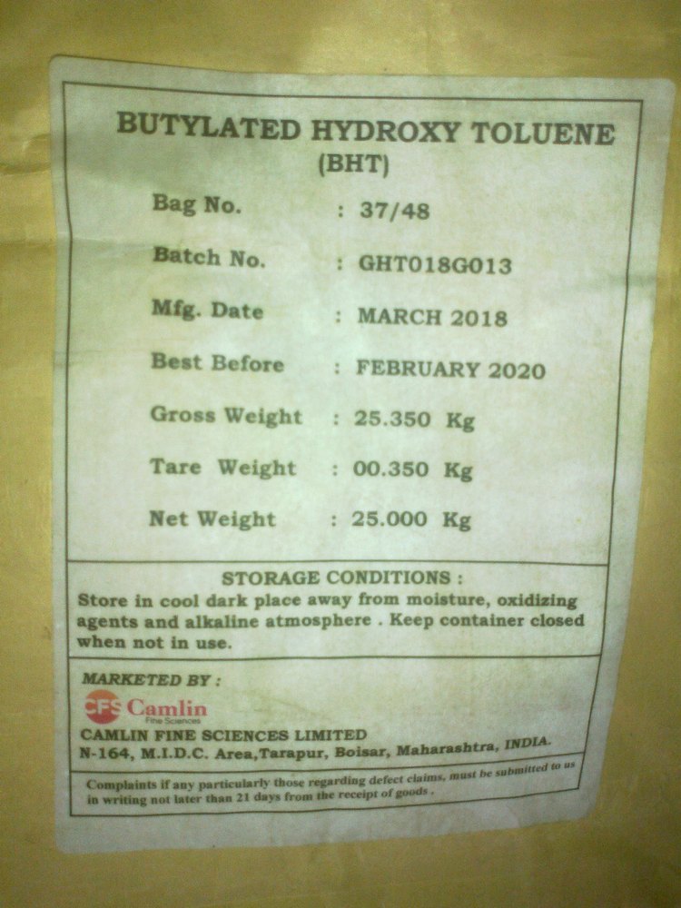 Butylated Hydroxytoluene (BHT), 25 kg Bag