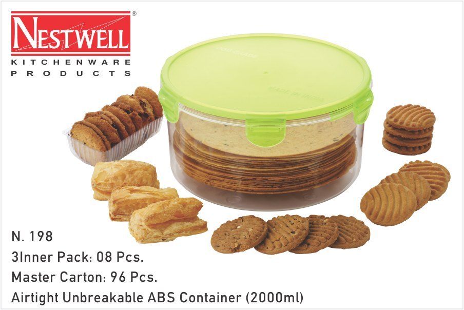 Manual Plastic Round ABS Airtight Storage Container for Food Storage, Capacity: 2000ml